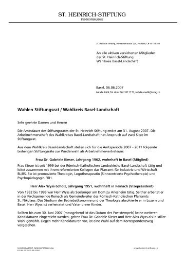 Brief Wahlkreis BL - St.Heinrich-Stiftung