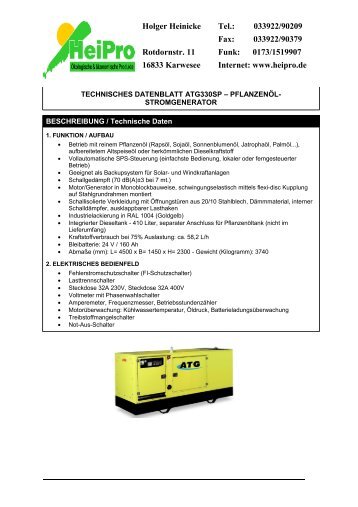 Datenblatt PflanzenÃ¶l Generator 110kva - HeiPro