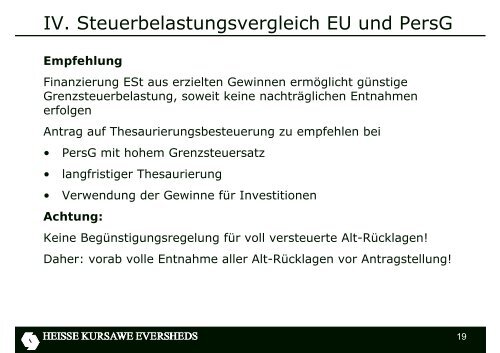 steuerliche EBITDA - Eversheds