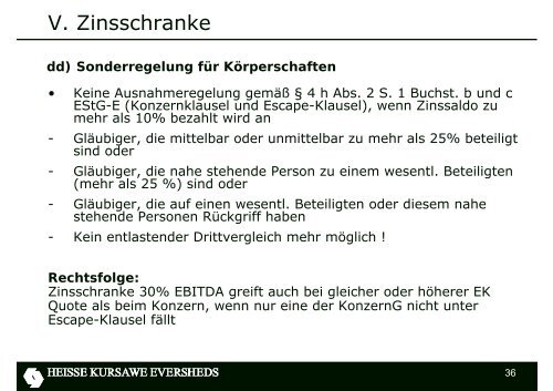 steuerliche EBITDA - Eversheds