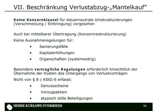 steuerliche EBITDA - Eversheds