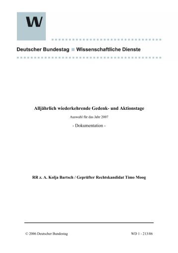 Alljährlich wiederkehrende Gedenk- und ... - Deutscher Bundestag