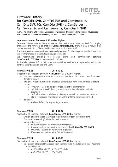 Firmware History for CamDisc SVR, CamTel SVR and Cam4mobile ...