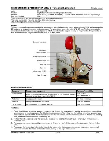Measurement protokoll for VHG-3 - Der Heizungs-Discount