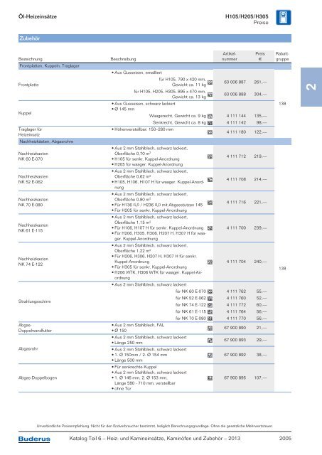 Buderus Preisliste und Rabattliste Katalog Teil 6 fÃ¼r Buderus ...