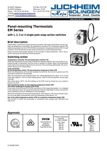 Panel-mounting Thermostats EM Series - Juchheim Solingen