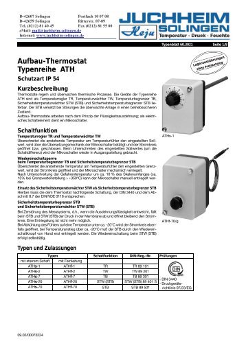 Aufbau-Thermostat Typenreihe ATH - Juchheim Solingen