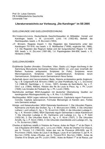 Literaturverzeichnis zur Vorlesung „Die Karolinger ... - Universität Trier