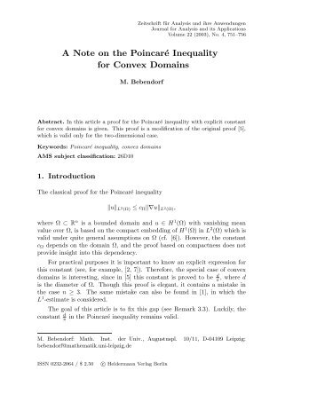 A Note on the PoincarÃ© Inequality for Convex Domains