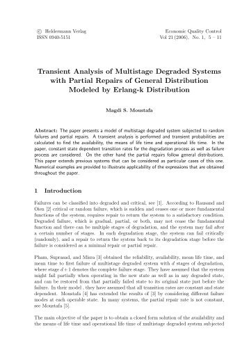 Transient Analysis of Multistage Degraded Systems with Partial ...