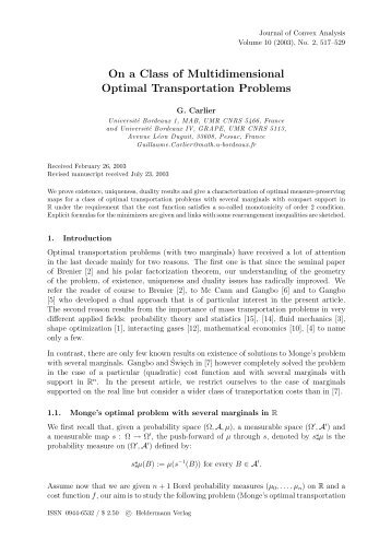 On a Class of Multidimensional Optimal Transportation Problems