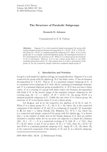 The Structure of Parabolic Subgroups - Heldermann-Verlag