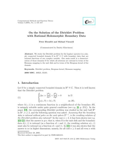 On the Solution of the Dirichlet Problem with Rational Holomorphic ...