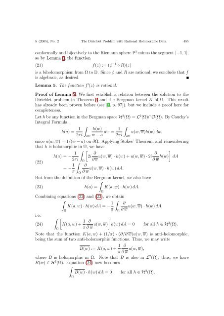 On the Solution of the Dirichlet Problem with Rational Holomorphic ...