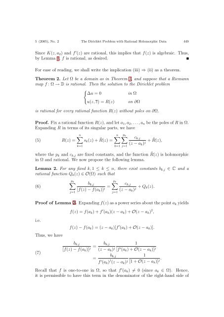 On the Solution of the Dirichlet Problem with Rational Holomorphic ...