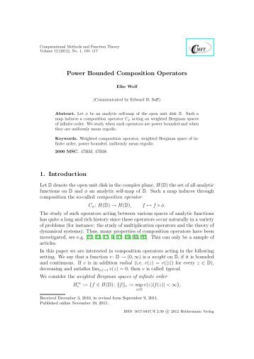 Power Bounded Composition Operators - Heldermann-Verlag