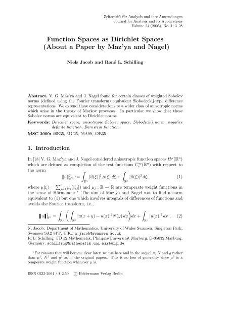 Function Spaces as Dirichlet Spaces (About a Paper by Maz'ya and ...