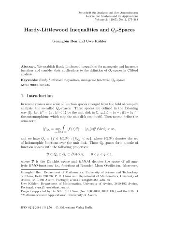 Hardy-Littlewood Inequalities and Qp-Spaces - Heldermann-Verlag