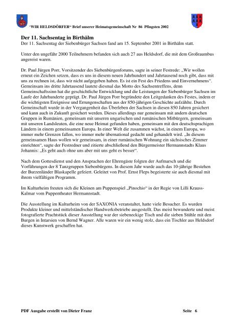 PDF Ausgabe erstellt von Dieter Franz Seite 1 - Heldsdorf