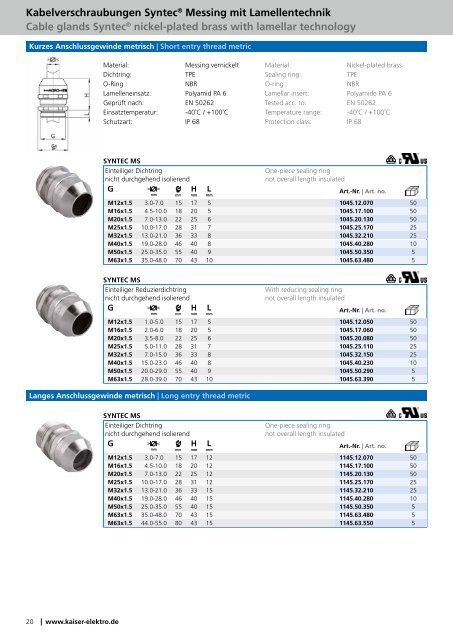 Kabelverschraubungen Cable Glands - siblik