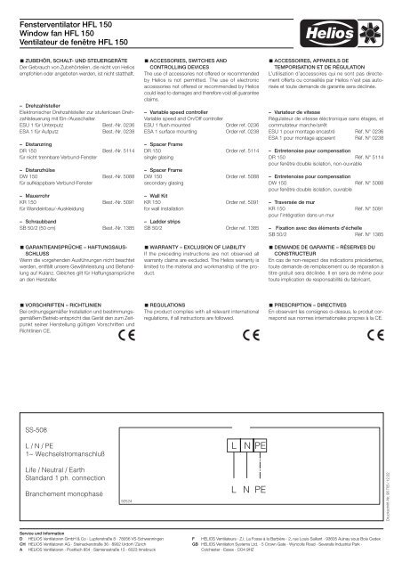 Fensterventilator HFL 150 Window fan HFL 150 Ventilateur de ...