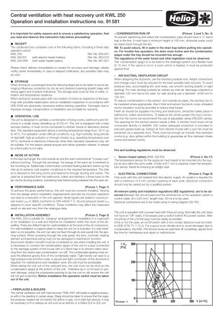 Central ventilation with heat recovery unit KWL 250 - HELIOS ...