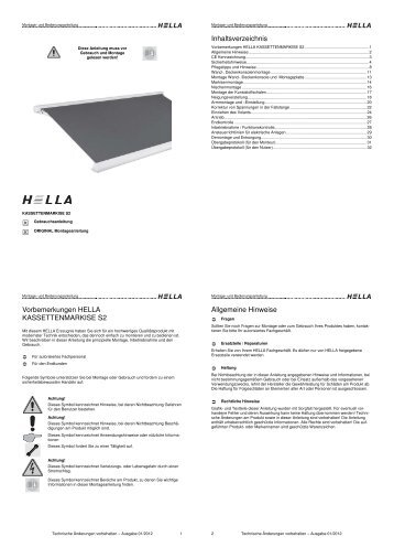 Vorbemerkungen HELLA KASSETTENMARKISE S2 ... - Hella Specht