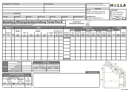 Bestellung Wintergartenbeschattung Tenda Plus B - Hella Specht