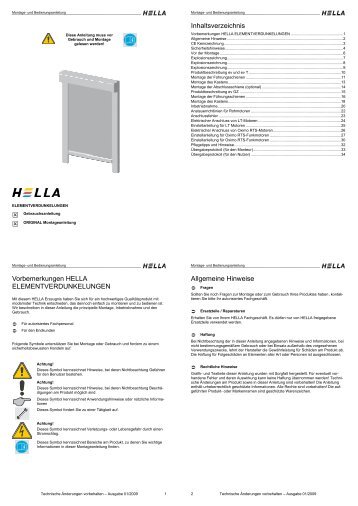 Inhaltsverzeichnis Vorbemerkungen HELLA ... - Hella Specht