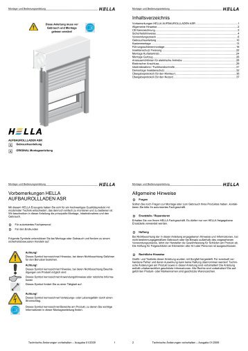 Vorbemerkungen HELLA AUFBAUROLLLADEN ASR ... - Hella Specht