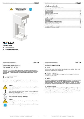 Vorbemerkungen HELLA EINBAUROLLLADEN ... - Hella Specht