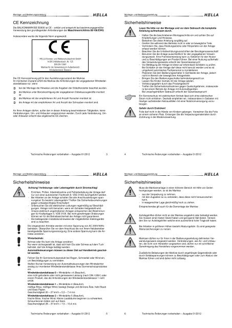 Vorbemerkungen HELLA BALKONMARKISE B3000 ... - Hella Specht