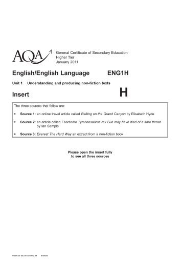 English/English Language ENG1H Insert - Thomas Tallis School