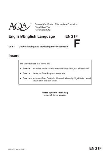ENG1F English/English Language ENG1F Insert