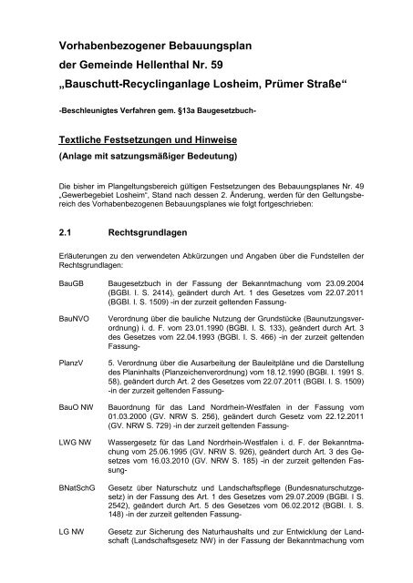 Textliche Festsetzungen - Gemeinde Hellenthal