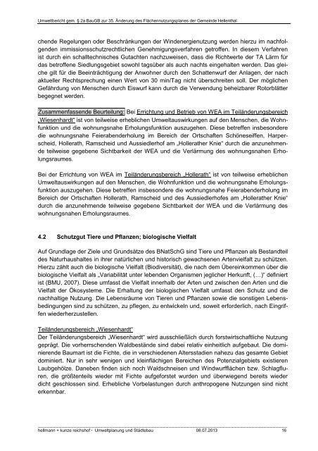 Entwurf Begründung, Teil II: Umweltbericht gem. § 2a BauG