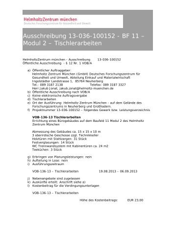 Ausschreibung 13-036-100152 - BF 11 â Modul 2 â Tischlerarbeiten