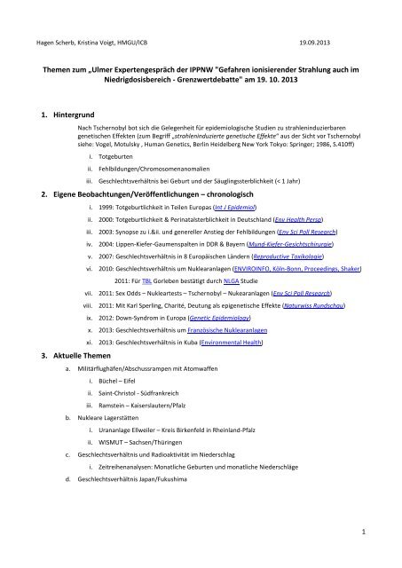 Strahleninduzierte genetische Effekte nach Tschernobyl und in der ...