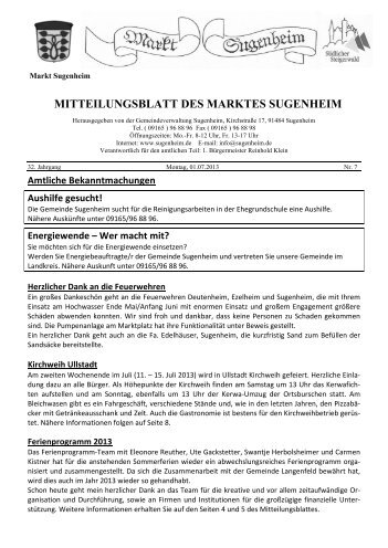 Mitteilungsblatt Nr. 7 / 2013 - Sugenheim