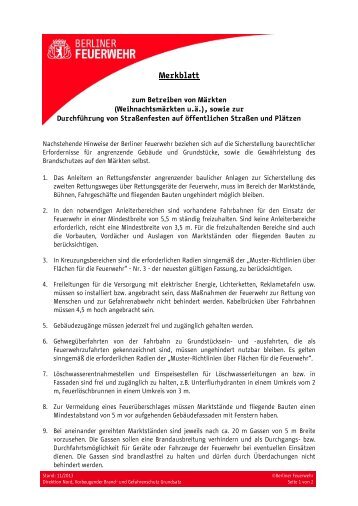 Merkblatt zum Betreiben von Märkten - Berliner Feuerwehr