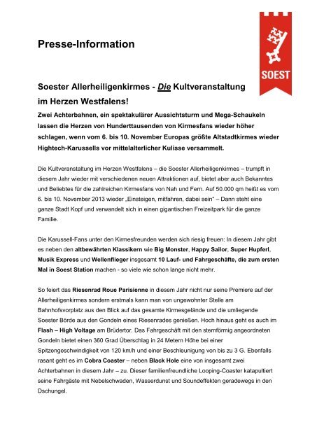 Presse-Information - Soester Allerheiligenkirmes