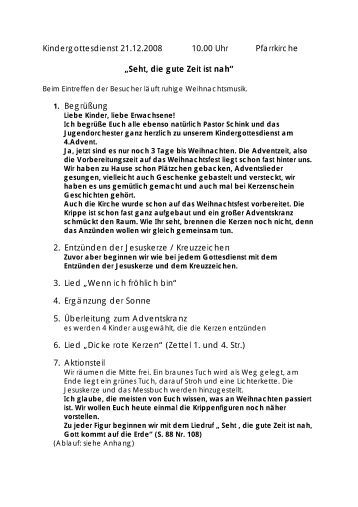 Seht die gute Zeit ist nah, Gott kommt auf die Erde. Ufergemeinde