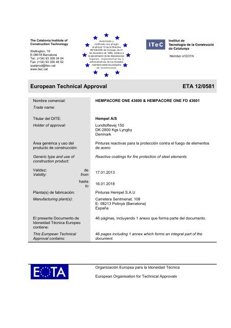 European Technical Approval Technical Approval ETA 12 ... - Hempel