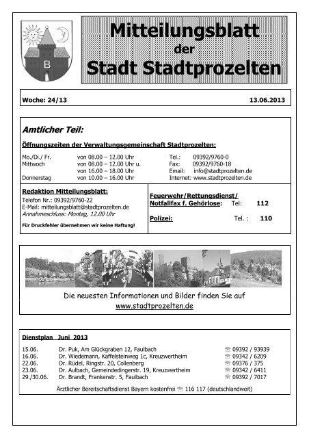 Mitteilungsblatt Stadt Stadtprozelten