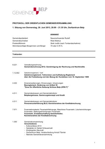 Protokoll Gemeindeversammlung 20.06.2013 - Belp