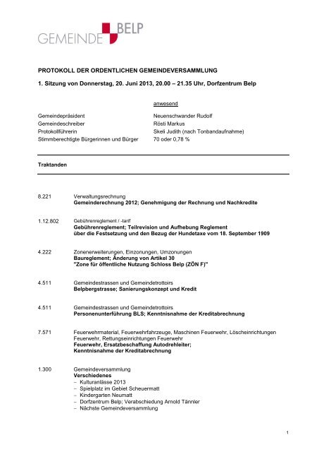 Protokoll Gemeindeversammlung 20.06.2013 - Belp