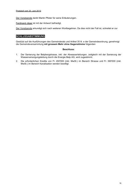 Protokoll Gemeindeversammlung 20.06.2013 - Belp