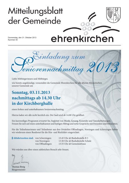 Einladung zum eniorennachmittag - Gemeinde Ehrenkirchen
