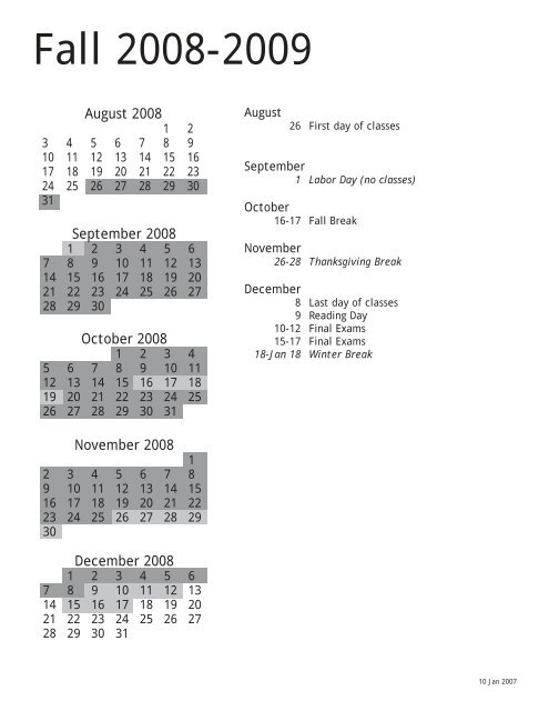 Calendar Proposal for 2008-2009