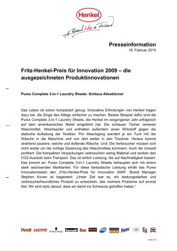 Presseinformation Fritz-Henkel-Preis fÃ¼r Innovation 2009 â die ...